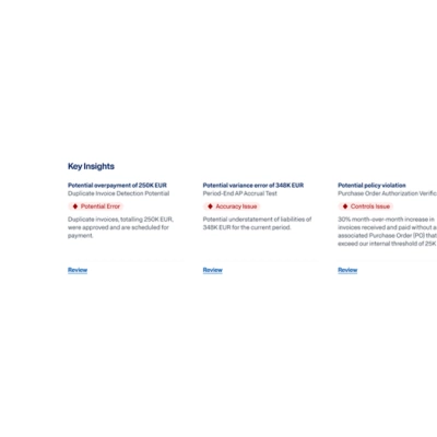 Audit and Internal Controls dashboard surfacing key audit insights to review. 