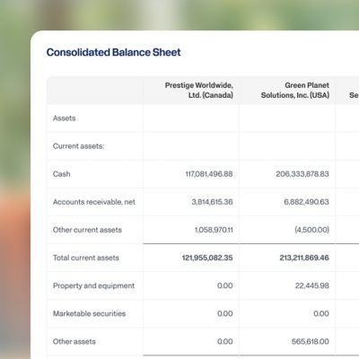 Dashboard showing a list of contracts, with automated Global consolidation features.