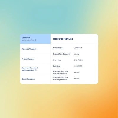 Project Management dashboard showing resource planning and management feature.