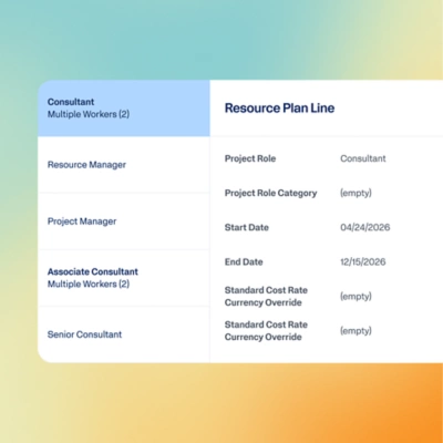 Project Management dashboard showing resource planning and management feature.