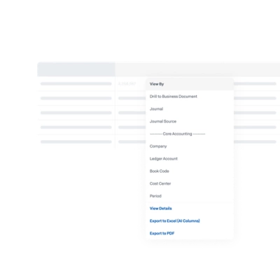 Screenshot of Close and Consolidate dashboard with dropdown menu options of core accounting and admin tasks. 