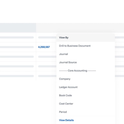 Screenshot of Close and Consolidate dashboard with dropdown menu options of core accounting and admin tasks. 