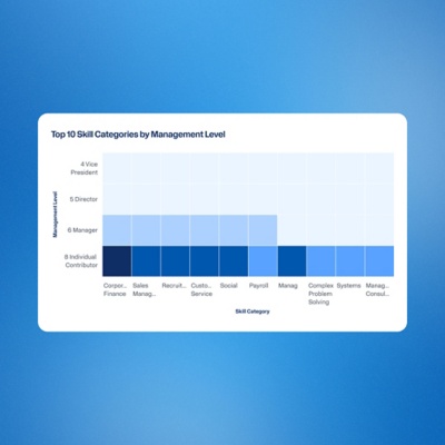 Workday Skills Cloud heat map of top skill categories by management level.