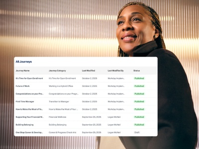 Employee receiving guided support during a career transition through Workday journeys.