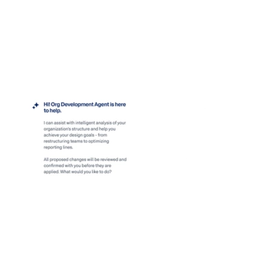 Workday Organizational Development Agent modeling an org chart restructure.