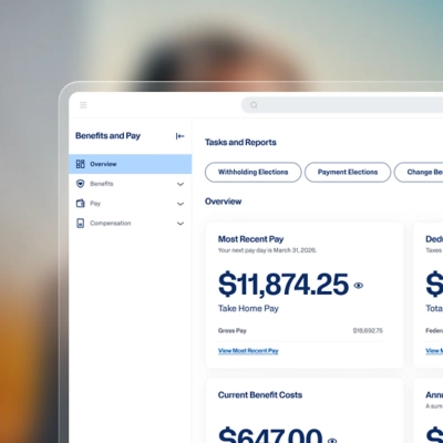 Workday self-service dashboard showing benefits, pay, and payment election tasks.