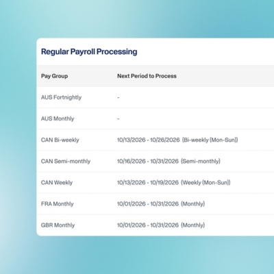 Workday payroll dashboard showing enterprise pay processing tasks and requested payroll runs
