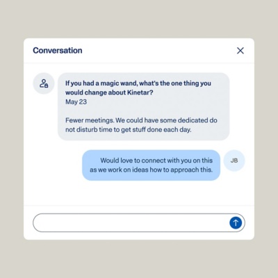 Workday Peakon Employee Voice confidential conversation showing a manager and employee discussing feedback