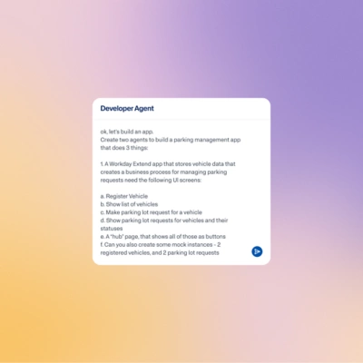 Developer Agent prompt for creating a Workday Extend parking management app.