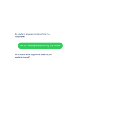 Candidate using candidate experience software to chat and apply for a job on her phone.