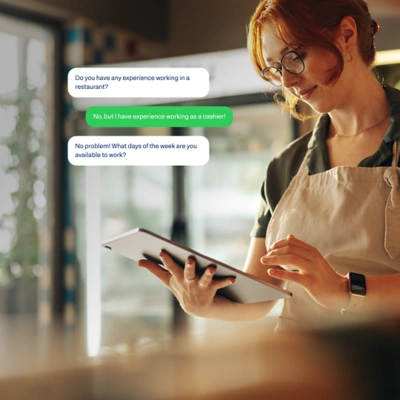 Candidate Engagement text conversation qualifying a job applicant's availability and experience.