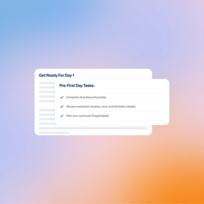 Pre-first-day task checklist helping a new hire prepare for day one.
