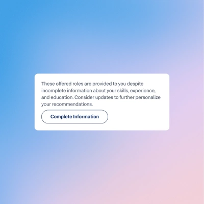 Workday AI prompting an employee to complete their profile for more personalized internal mobility recommendations.