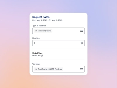 Leave management system self-service screen for requesting time off.