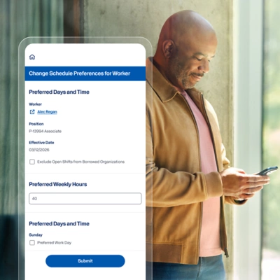 Mobile preference controls letting a worker set preferred schedule hours and days.