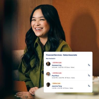 Automated approvals and reminders showing real-time visibility into late check-ins.