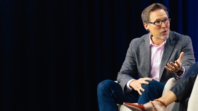 Bill Onisick, vice president of HR transformation and people operations at GE Vernova, speaks with Ashley Goldsmith, Workday’s chief people officer, during the Office of the CHRO keynote at Workday Rising 2026 in Las Vegas.