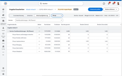 mini��ý Services CPQ: Bildschirm zur Bepreisung eines Angebots
