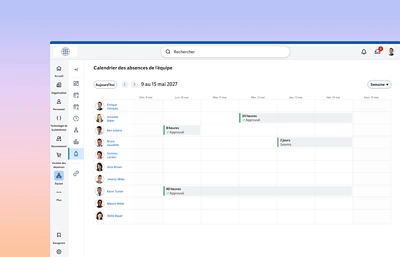 Tableau de bord des heures et des absences montrant les soldes de congés et les analyses des heures.