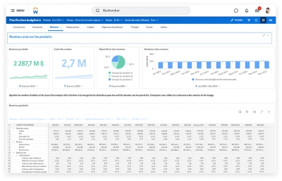 Capture d'cran du tableau de bord des revenus dans Adaptive Planning