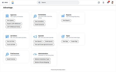 Screenshot of the Shelter app dashboard showing tiles for managing ad orders, group specials, agent office signs, and other functions.