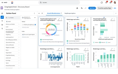 Desktop-Ansicht eines Discovery Board für Finanzen mit verschiedenen Diagrammen und Grafiken für das Finanzreporting.