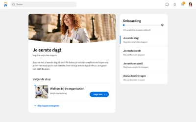 Screenshot van een onboardingplan in ݮƵ waarin nieuwe werknemers welkom worden geheten op hun eerste dag.