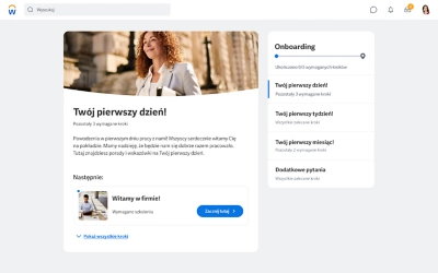 Zrzut ekranu planu wdro?enia 鶹ý witaj?cy nowych pracownikw w?ich pierwszym dniu.