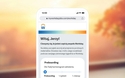 Mobile screenshot from 鶹ý's Onboarding Plan showing a welcome preboarding screen for a new employee.