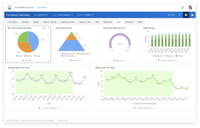 Screenshot of sales dashboard showing graphs and charts for sales and revenue.