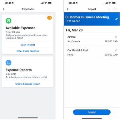 Screenshot of spend expenses mobile.