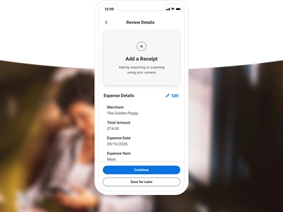 Screenshot of an expense receipt submission on a mobile device.