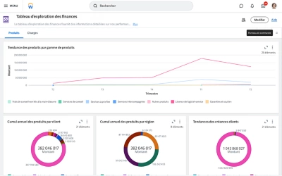 Grille de performance de la direction financière montrant un graphique des produits et des montants de l’arriéré par rapport aux montants cibles.