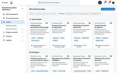 Captura de pantalla del tablero de mando de Test Marketplace.