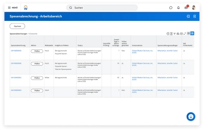 Desktop-Bildschirm mit dem Arbeitsbereich ?Spesenabrechnung und Risiko-Score