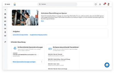 Desktop-Bildschirm mit Spesen-Hub