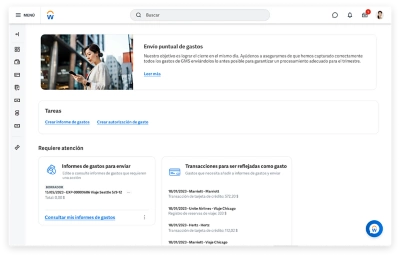 Pantalla de escritorio con hub de gastos.