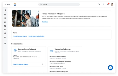 Desktop screen that shows the expenses hub.
