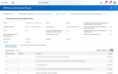 Capture d’écran du tableau de bord de gestion financière montrant les informations du formulaire de déclaration de revenus.