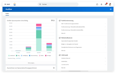 Auditoren-Dashboard mit Balkendiagramm der gr??ten Spesenposten ohne Beleg