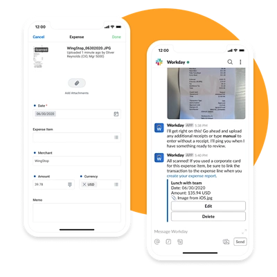 Due smartphone con lo screenshot di una ricevuta sottoposta a scansione e caricata.