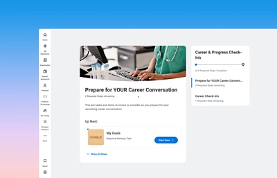 Screenshot of Employee Experience dashboard showing career and progress check-ins widgets.