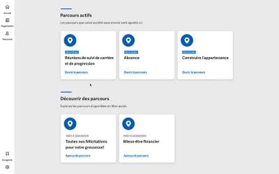 Capture d’écran de l’onglet « Mon équipe » dans Workday Journeys, présentant les statuts des différents membres de l’équipe. 