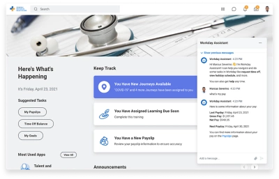 Pgina de inicio de 鶹ý con 鶹ý Assistant para el sector de la salud y las farmacuticas