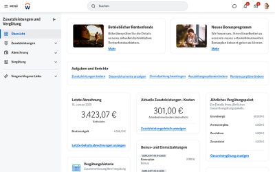  Screenshot des Human Capital Management-Dashboards mit Mitarbeiterzusatzleistungen und Entgeltbersicht