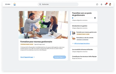 Exemple dexprience de lutilisateur final dun parcours, montrant le cas de lintgration dun nouveau gestionnaire.