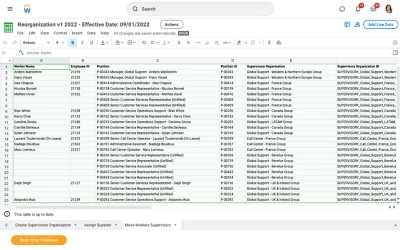 Une feuille de calcul montrant des actions en masse.
