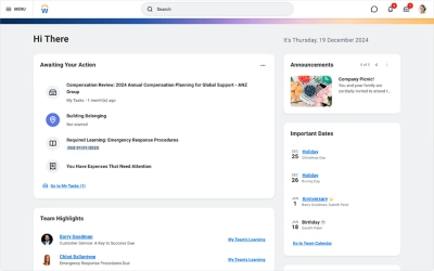 Screenshot del dashboard Workday Human Resource Management