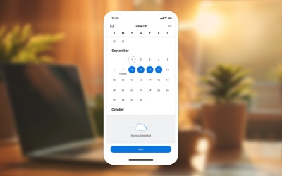 Screenshot van verlofaanvraag op een mobiel device met geselecteerde PTO-dagen in september.