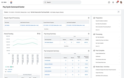 Screenshot of Payroll pay cycle command center desktop.